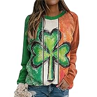 GRASWE Woman St. Patrick's Day Long Sleeve Shirt Casual Loose Clover Graphic Print Sweatshirt