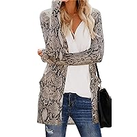Andongnywell Women's Leopard Print Long Sleeve Pocket Loose Cardigan Outwear Single-Breasted Printed Trench Coat