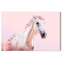 Country Farmhouse Canvas Print Painting Animal Wall Art 'Pink Glam Horse' Unframed Gallery Wrapped Canvas Rustic Home Décor 15x10 in Pink, White by Oliver Gal