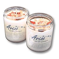 ARIES Zodiac Candle, Dragons Blood Scented with Red Jasper and Citrine Crystals, Calendula, March April Birthday Gift, Astrology Candles for Sun Moon Rising Sign (16oz Jar)