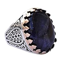 Natural Cabochon Sapphire Gemstone, Men's 925 Sterling Silver Ring, FREE EXPRESS SHIPPING