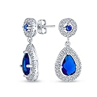 Estate Style Jewelry Bridal Statement Cubic Zirconia Pave AAA CZ Halo Pear Shaped Classic Teardrop Dangle Drop Earrings For Women Rose 14K Gold Silver Plated Simulated Gemstone Birthstone Colors