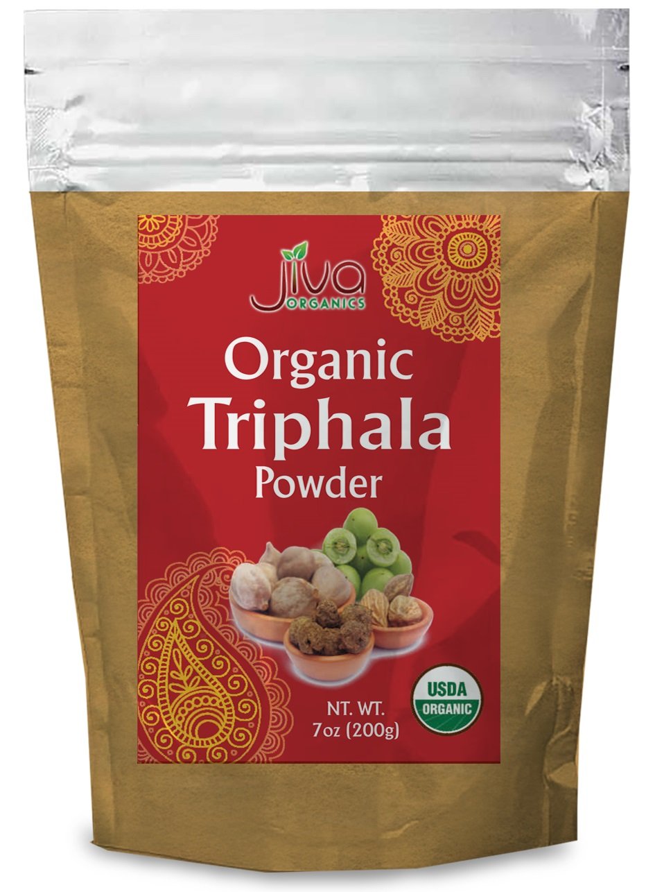 Jiva Organics Organic Triphala Powder 7 Ounce Bag - Ground Amla, Bhibitaki, and Haritaki Fruits Blended, 100% Natural & Non-GMO