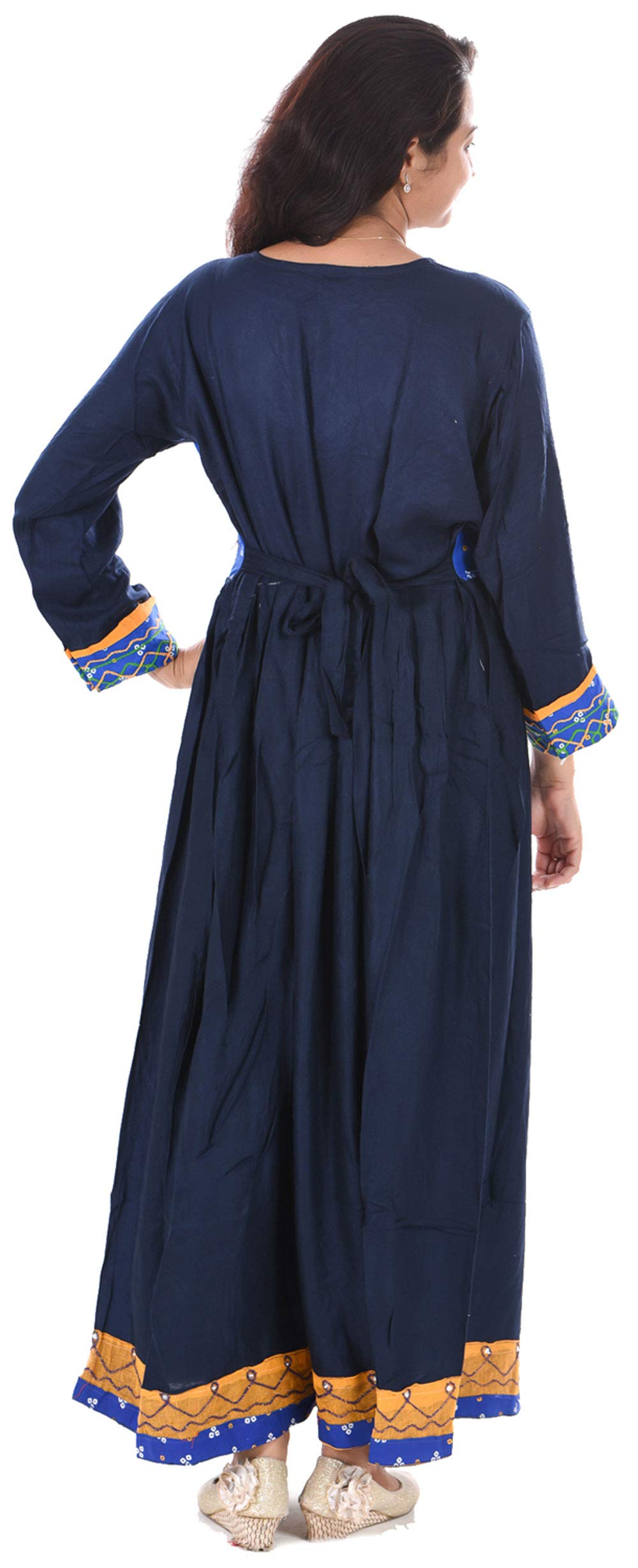 lakkar haveli Indian 100% Cotton Blue Color Dress Mirror Print Women Fashion Long Plus Size