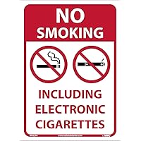 NMC M952PB NO Smoking Including Electronic Cigarettes Sign – 10 in. x 14 in. PS Vinyl Safety Sign with Graphic, White/Red Text on Red/White Base