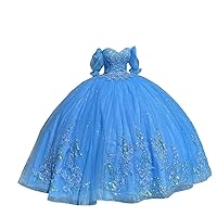 Ball Gown Yellow Prom Quinceanera Dresses Detachable Puffy Sleeve Sweet 16 Party Evening Tulle Flowers Lace