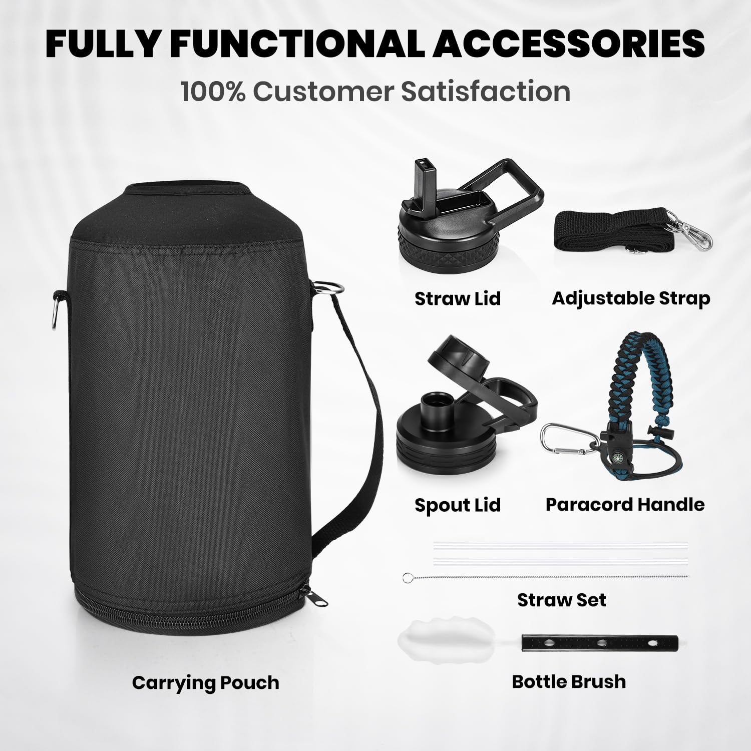 RAYMYLO One Gallon Water Bottle Insulated, Triple Walled Vacuum Stainless Steel (Cold for 48 Hrs), Leak Proof & BPA-Free, Large Water Flask Jug with Paracord Handle & Straw Spout Lids
