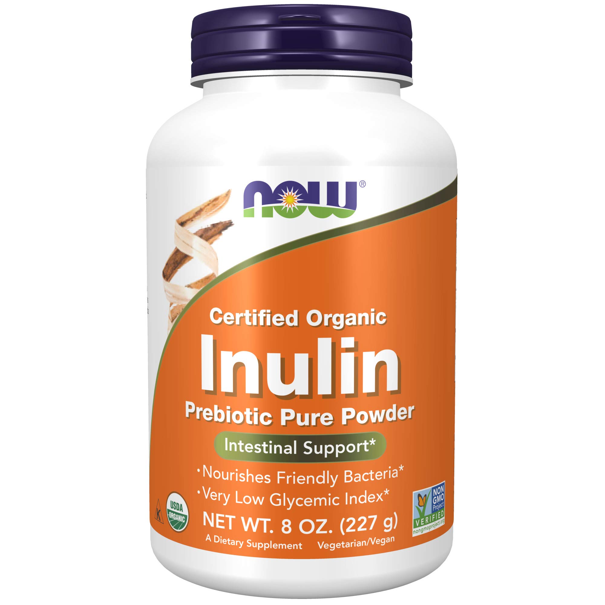 NOW Supplements, Inulin Prebiotic Pure Powder, Certified Organic, Non-GMO Project Verified, Intestinal Support*, 8-Ounce