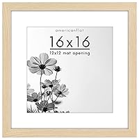 Americanflat 16x16 Picture Frame in Natural Oak - Use as 12x12 Picture Frame with Mat or 16x16 Frame Without Mat - Square Picture Frame with Engineered Wood Frame, Plexiglass Cover, & Hanging Hardware