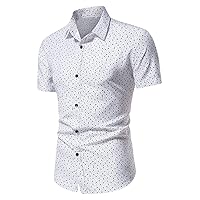 Shirts for Men Summer Short Sleeve Turndown Collar Button Down Slim-Fit Shirt Stylish Polka Dot Printed Casual Tops