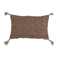 Creative Co-Op Hand-Woven Cotton Macramé Lumbar Jute Tassels and Mango Wood Beads Pillow, 20