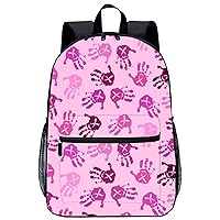 Pink Cancer Ribbon Handprint 17 Inch Laptop Backpack Large Capacity Daypack Travel Shoulder Bag for Men&Women
