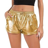 Andongnywell Women?s Sequin Drawstring Shorts Elastic Waist Pockets Shimmer Metallic Hot Yoga Shorts