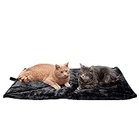Furhaven ThermaNAP Self-Warming Cat Bed for Indoor Cats & Large/Medium Dogs, Washable & Reflects Body Heat - Quilted Faux Fur Reflective Bed Mat - Black, Large