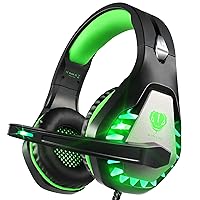 Gaming Headset with Microphone for PC PS4 Headset Xbox One Headset Over Ear Headset for PS5 Switch Noise Cancelling Headphones with Mic & LED Lights for Kids Adults Green