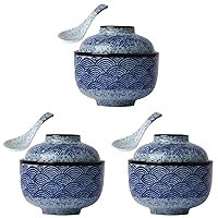 BESTOYARD 3 Sets Ceramic Stew Pot Small Steam Bowl Japanese Soup Spoons Ceramic Soup Bowl with Lid Japanese Miso Bowl Miso Soup Bowl Ceramic Spoons Snack Noodles Bowl Ceramics Headset Cheese