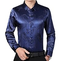 Men's Luxury Design Dress Shirts Long Sleeve Dragon Printed Button Up Shirt Party Prom Wedding Shirt