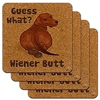 Guess What Wiener Dog Butt Dachshund Funny Low Profile Novelty Cork Coaster Set