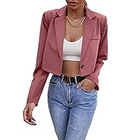 Milumia Women's Collarless Work Office Business Casual Cropped Blazer Jacket