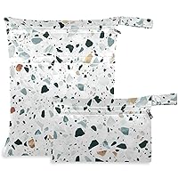 visesunny Venetian Style Natural Stone Granite Quartz Marble Pattern 2Pcs Wet Bag with Zippered Pockets Washable Reusable Roomy for Travel,Beach,Pool,Daycare,Stroller,Diapers,Dirty Gym Clothes, Wet Sw
