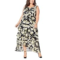 Womens Floral High-Low Ruffled Dress