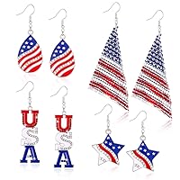 4th of July Earrings for Women，American Flag Patriotic Earrings USA Star Dangle Drop Earrings for Independence Day Holiday Accessory Jewelry Gift