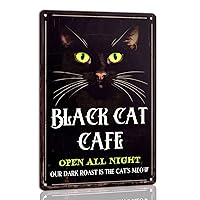 Black Cat Cafe Metal Tin Sign Halloween Wall Art Kitchen Cafe Bar Home Wall Decor Retro Vintage Halloween Sign Retro Plaque Poster 8x12 Inch
