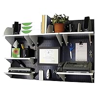 Wall Control Office Organizer Unit Wall Mounted Office Desk Storage and Organization Kit Black Wall Panels and White Accessories