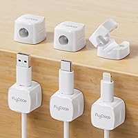 6 Pack Magnetic Cable Management Clips, FlyCoco Cord Organizer for Desk, Phone USB Charging Cable Storage Holder, Cable Clips Organizer for Office Desk Car Wall Desktop Nightstand (White)