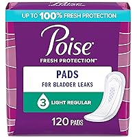 Poise Incontinence Pads & Postpartum Incontinence Pads, 3 Drop Light Absorbency, Regular Length, 30 Count (Pack of 4) , Packaging May Vary