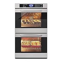 KoolMore KM-WO30D-SS 30-Inch Electric 5 Cu.Ft. Premium Double Wall Quiet, Rapid Convection, 7 Cook and Baking Modes, Dual Large Capacity Ovens, Stainless-Steel Unit, Self-Cleaning, Silver