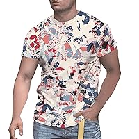 Men's Novelty Graphic Tee Tops Round Neck Short Sleeve Floral Print Shirts Regular Fit Casual Summer Vintage Tees Shirts