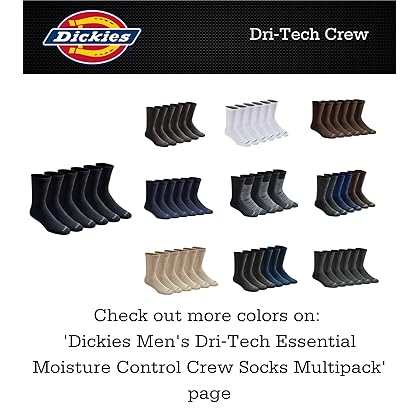 Dickies Men's Dri-tech Moisture Control Crew Socks Multipack, Black (6 Pairs), Shoe Size: 12-15