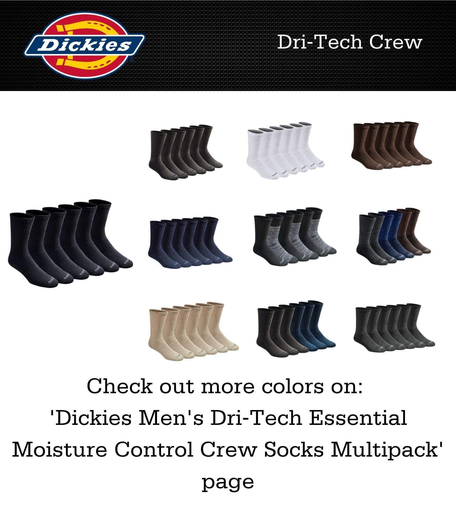 Dickies Men's Dri-tech Moisture Control Crew Socks Multipack