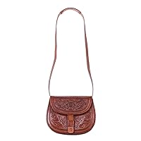 NOVICA Handmade Leather Sling Adjustable Handbag from Peru Handbags Brown Slings Patterned Floral 'Paradise of Flowers'