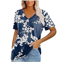 Women's 2023 Summer Casual Short Sleeve T-Shirt Plus Size V-Neck Butterfly Printed Basic Loose Comfort Top