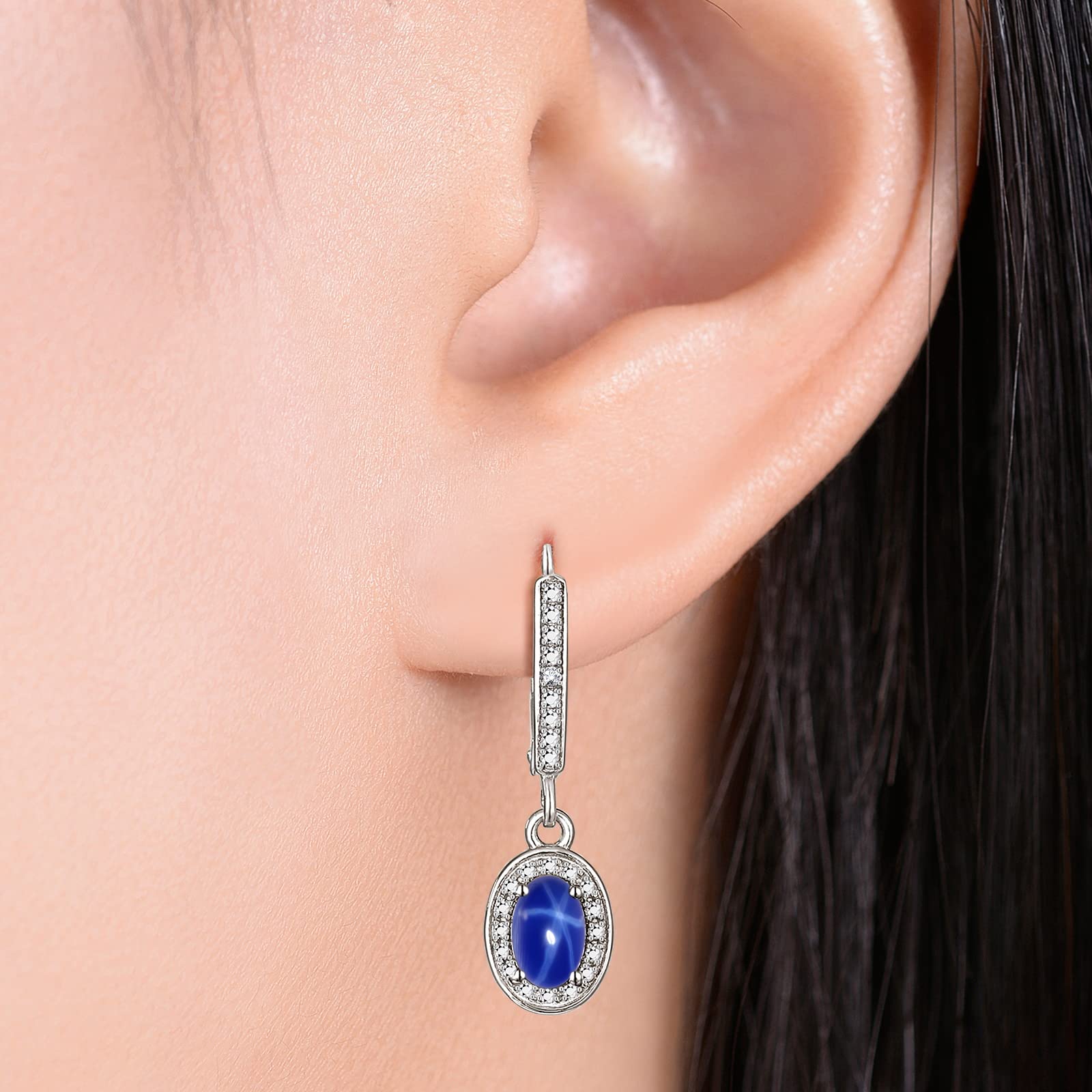 RYLOS Earrings For Women 925 Silver Earrings with Oval Shape Gemstone & Genuine Diamonds Dangling Earrings 6X4MM Birthstone Earring Color Stone Jewelry For Women Silver Earrings