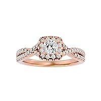 Certified Infinity Ring with 0.47 Ct Center Cushion Moissanite & 0.3 Ct Side Round Natural Diamond in 14K White/Yellow/Rose Gold Engagement Ring for Women, Girl | Solitaire Ring (F-VVS1, IJ-SI)