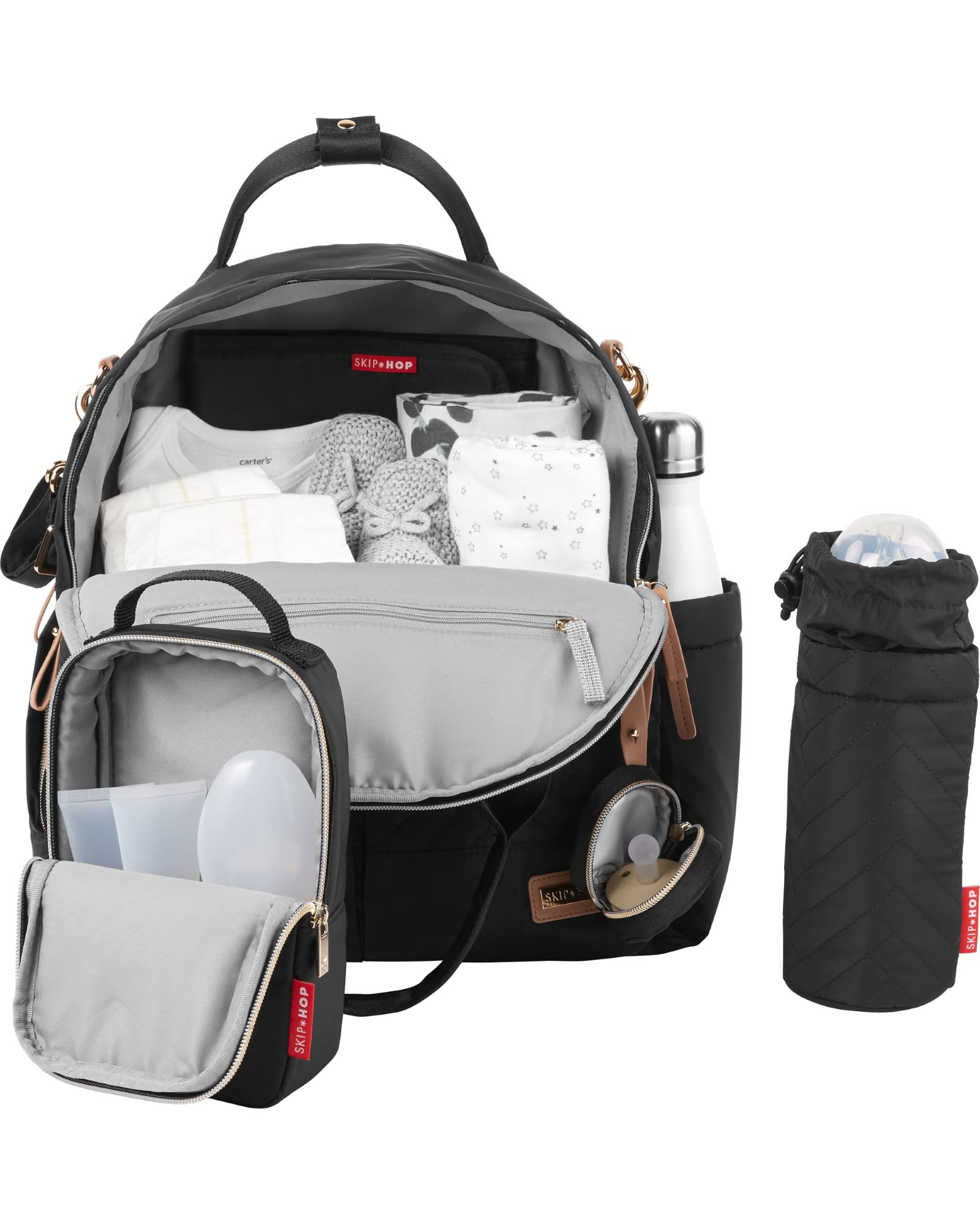 Skip Hop Diaper Bag Backpack: Suite 6-in-1 Diaper Backpack Set, Multi-Function Baby Travel Bag with Changing Pad, Stroller Straps, Bottle Bag and Pacifier Pocket, Black