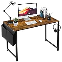 Lufeiya Small Computer Desk Study Table for Small Spaces Home Office 39 40 Inch Rustic Student Writing Desk with Storage Bag,Brown