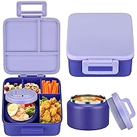 MAISON HUIS Kids Bento Lunch Box With 8oz Soup Thermo, Leakproof Lunch Containers with 5 Compartment, Thermo Insulated Hot Food Jar for School,Travel BPA Free