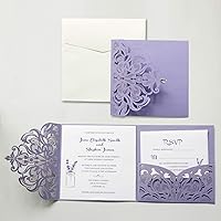 Purple Wedding Invitation with RSVP and Envelopes Elegant Wedding Invite - Set of 50pcs