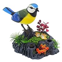 Tipmant Cute Electronic Birds Toys Pets Simulation Realistic Move Chirp Electric Office Home Desk Decor Decoration Kids Birthday Gifts (Blue & Yellow)