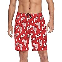 Men's Pajama Shorts Red Hearts Men Pj Sleepwear Bottoms Sleep Lounge Pants