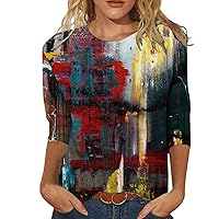 Shirts for Women Dressy Casual, Women's Fashion Casual Round Neck 3/4 Sleeve Loose Printed T-Shirt Ladies Top