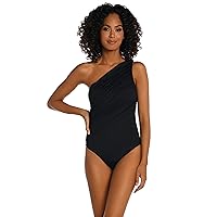 La Blanca Womens Island Goddess Shirred One Shoulder One Piece Swimsuit