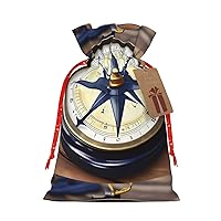 Xzsxhe Sail Boat Nautical Compass Print Christmas Gift Bags, Drawstring Gift Wrap Bags Candy Storage Bag Reusable Party