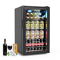 Beverage Refrigerator Cooler, 120 Can Freestanding Mini Fridge with Glass Door, Adjustable Shelves & 7-level Temperature Control, for Beer, Soda, or Wine, perfect for home, office, and bar