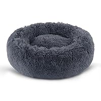 BVAGSS Small Dog Bed,Anti-Anxiety Donut Cuddler Cozy Soft Round Bed,Calming Plush Washable Round Fluffy Pet Cushion Bed for Puppy & Kitten MW002 (20 inch, Dark Grey)
