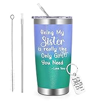 Being My Sister Is Really The Only Gift You Need Birthday Christmas Gift for Brothers, Sister Gifts from Sister Brother, 20 Oz Stainless Steel Travel Tumbler with 2 Lids, Glitter Peacock Violet